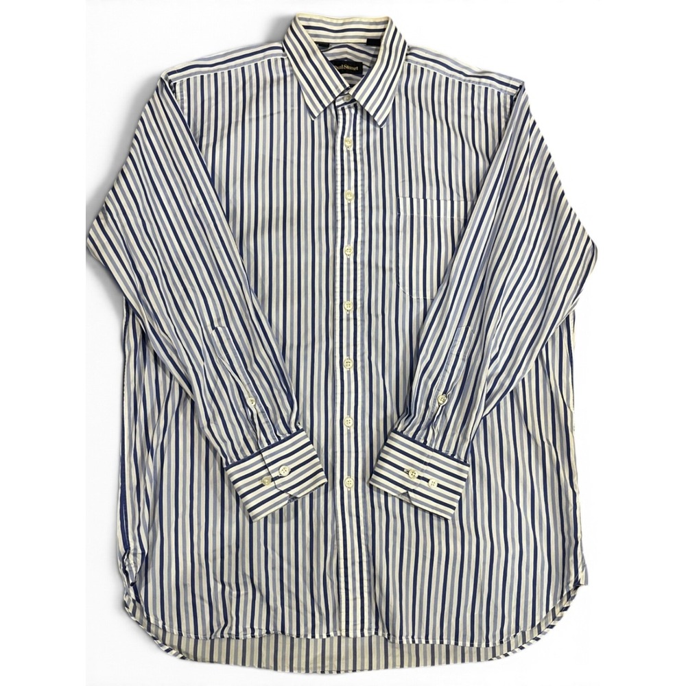 Paul Stuart Mens Blue White Striped Dress Shirt MOP Buttons Long Sleeve Canada